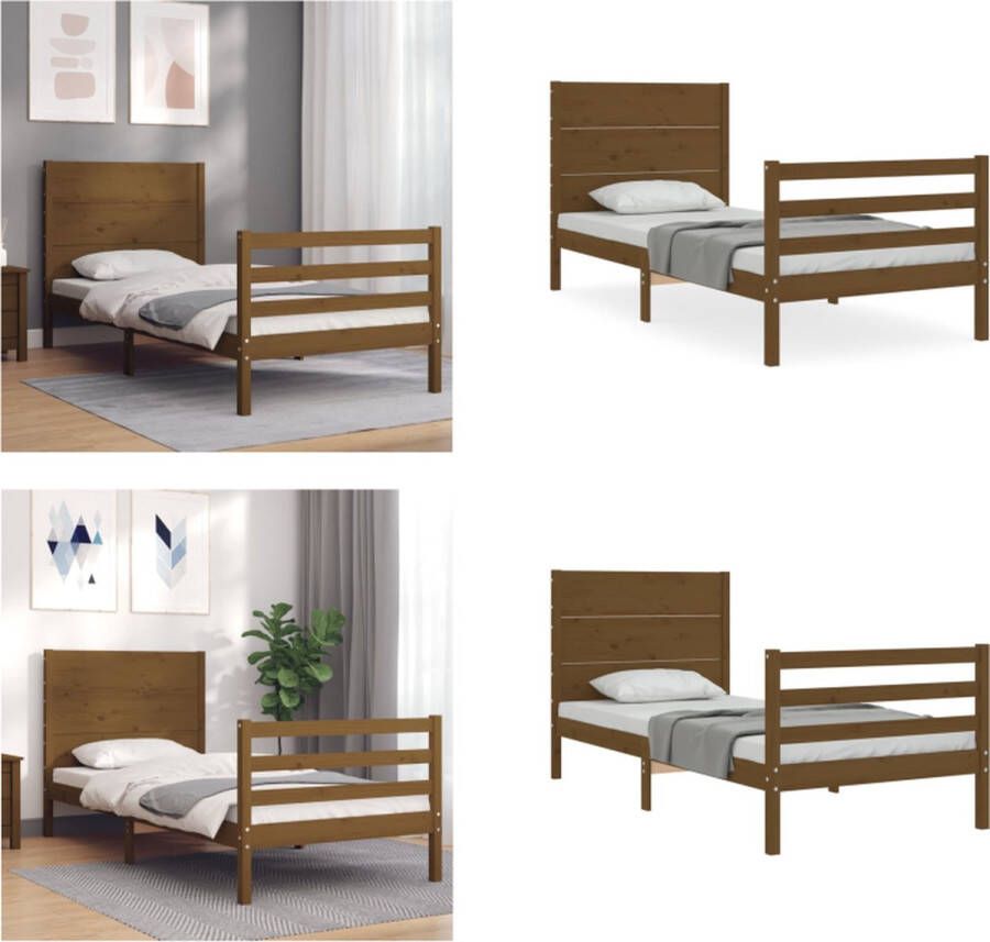 vidaXL Bedframe met hoofdbord massief hout honingbruin 90x200 cm Bedframe Bedframes Bed Eenpersoonsbed