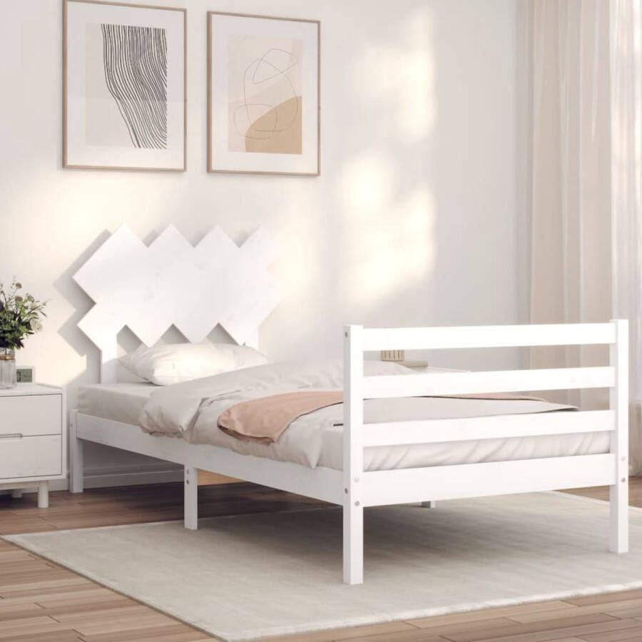 VidaXL -Bedframe-met-hoofdbord-massief-hout-wit-100x200-cm - Foto 9