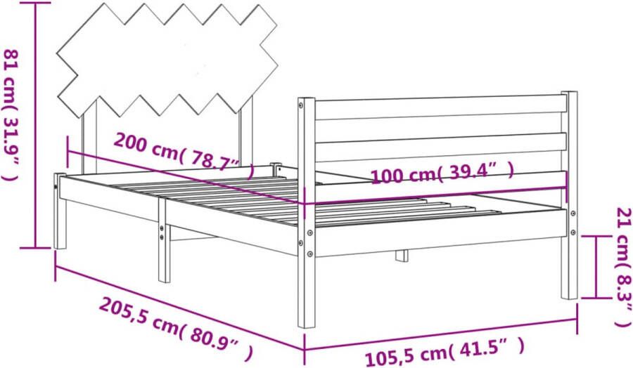 VidaXL -Bedframe-met-hoofdbord-massief-hout-wit-100x200-cm - Foto 8