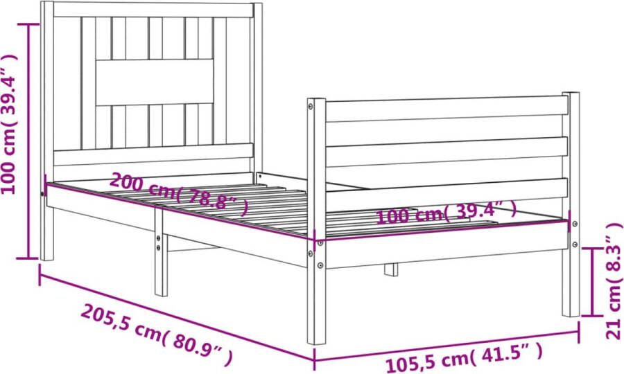 VidaXL -Bedframe-met-hoofdbord-massief-hout-wit-100x200-cm - Foto 7