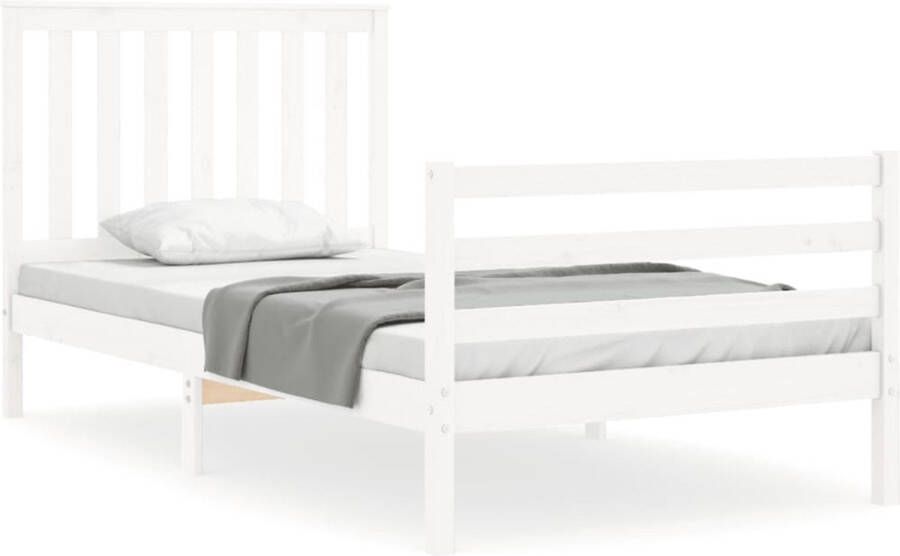 VidaXL -Bedframe-met-hoofdbord-massief-hout-wit-100x200-cm - Foto 3