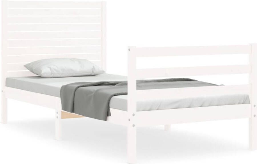 VidaXL -Bedframe-met-hoofdbord-massief-hout-wit-100x200-cm - Foto 3