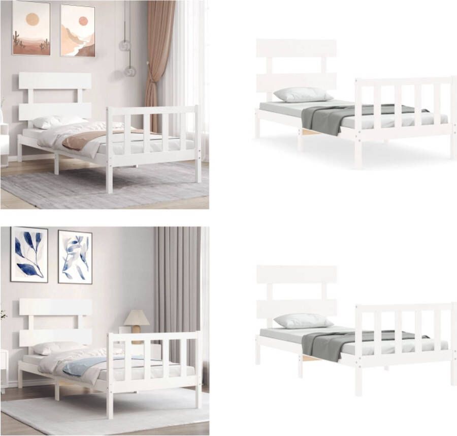 VidaXL Bedframe zonder matras massief grenenhout wit 140x200 cm Bedframe Bedframes Bed Eenpersoonsbed - Foto 14