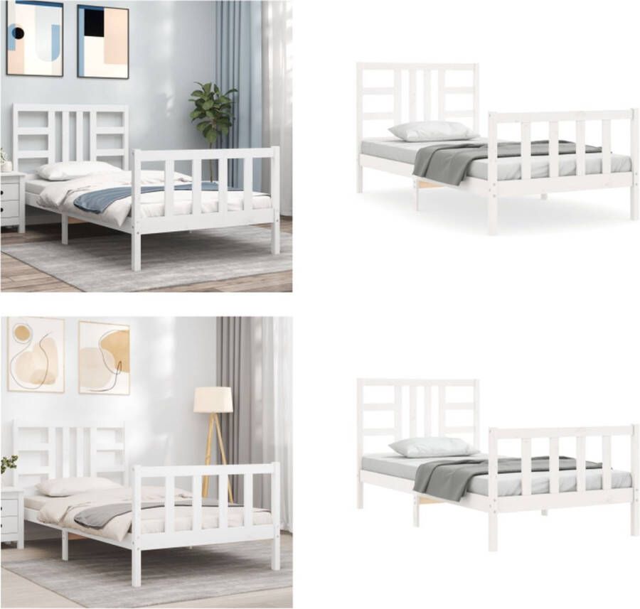 vidaXL Bedframe met hoofdbord massief hout wit 100x200 cm Bedframe Bedframes Bed Eenpersoonsbed