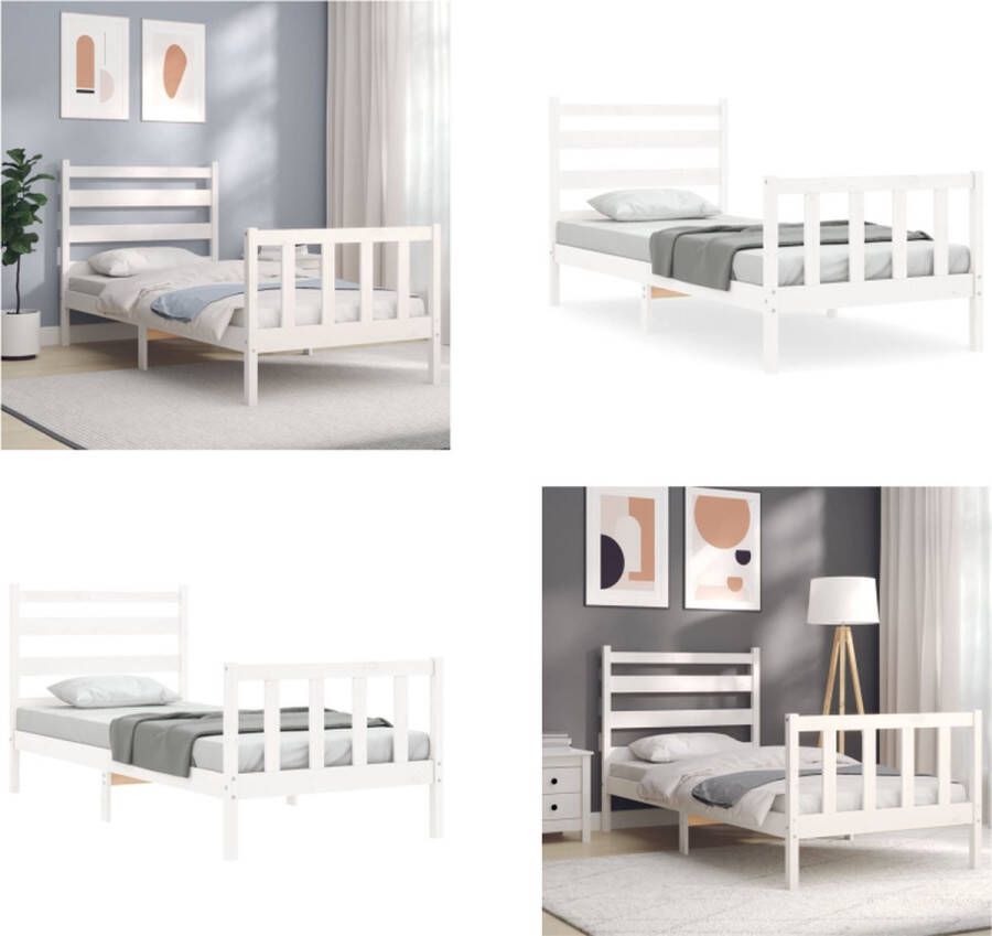 VidaXL Bedframe zonder matras massief grenenhout wit 140x200 cm Bedframe Bedframes Bed Eenpersoonsbed - Foto 13