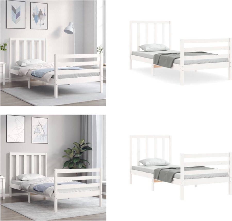 VidaXL Bedframe met hoofdbord massief hout wit 100x200 cm Bedframe Bedframes Bed Eenpersoonsbed