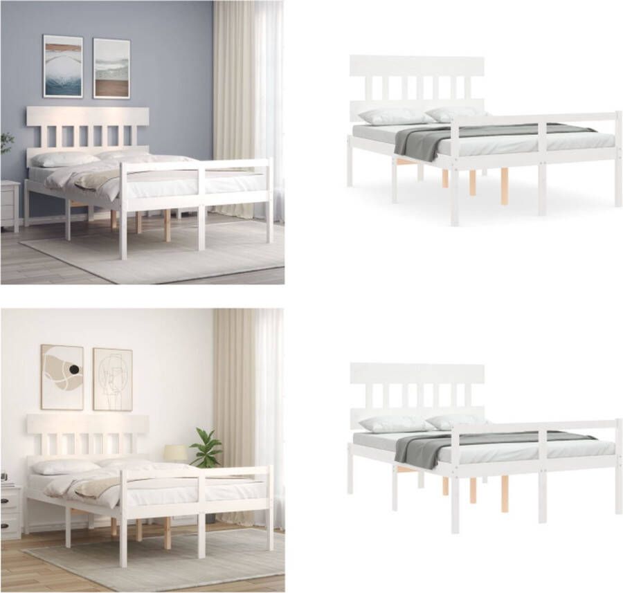 VidaXL Seniorenbed met hoofdbord massief hout wit 120x200 cm Seniorenbed Seniorenbedden Senioren Bed Bedframe - Foto 3