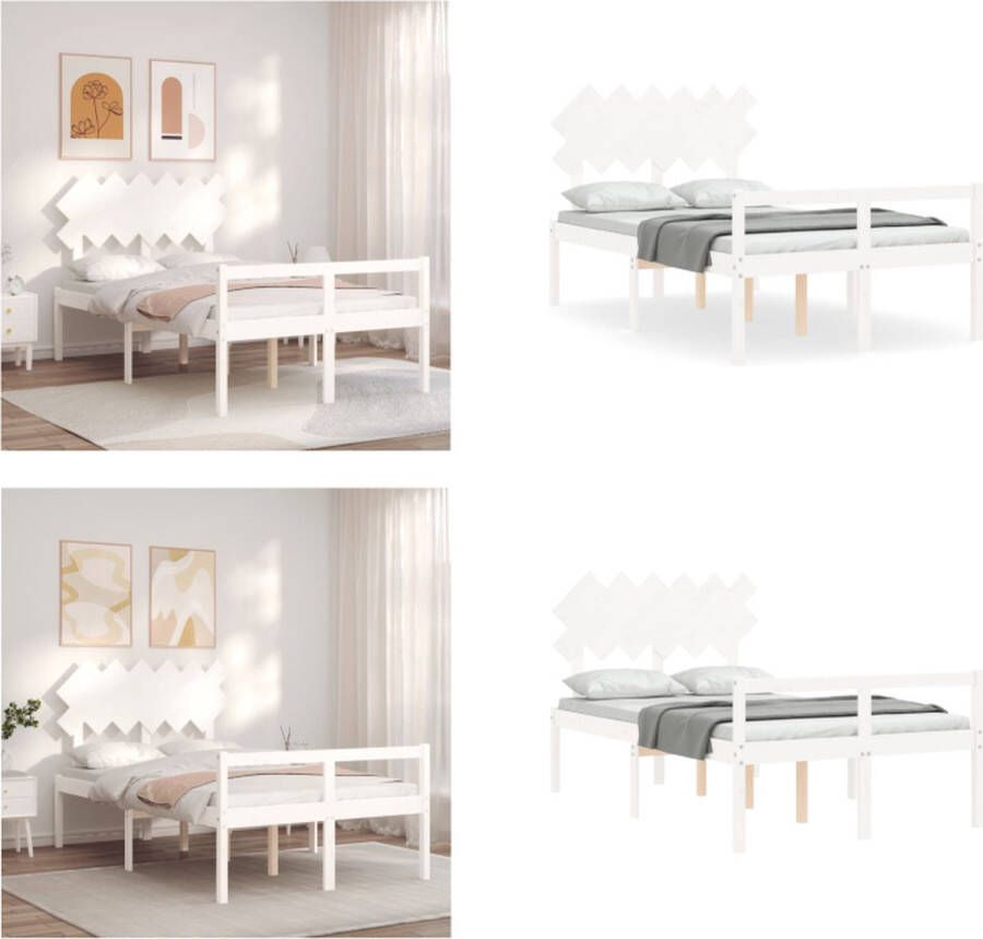 VidaXL Seniorenbed met hoofdbord massief hout wit 120x200 cm Seniorenbed Seniorenbedden Senioren Bed Bedframe - Foto 2