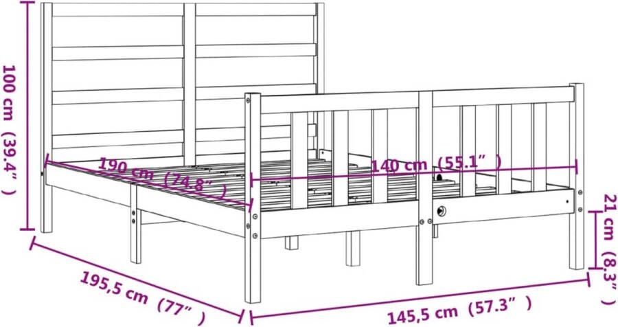 VIDAXL Bedframe zonder matras massief grenenhout wit 140x190 cm - Foto 11