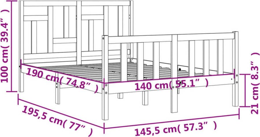 VidaXL Bedframe zonder matras massief grenenhout wit 140x190 cm - Foto 15