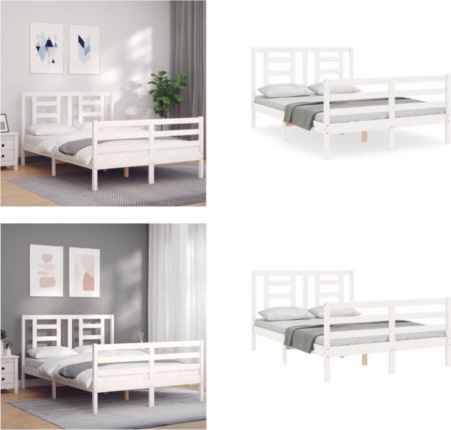 VidaXL Bedframe zonder matras massief grenenhout wit 140x190 cm Bedframe Bedframes Bed Tweepersoonsbed - Foto 12