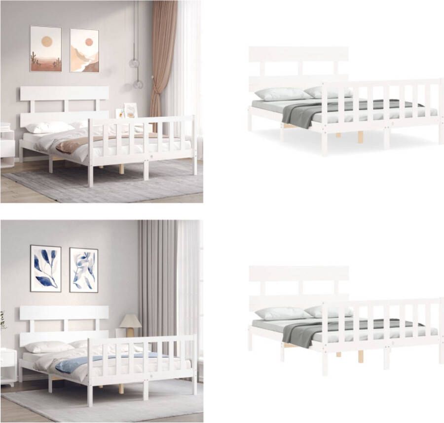 VidaXL Bedframe zonder matras massief grenenhout wit 140x190 cm Bedframe Bedframes Bed Tweepersoonsbed - Foto 7