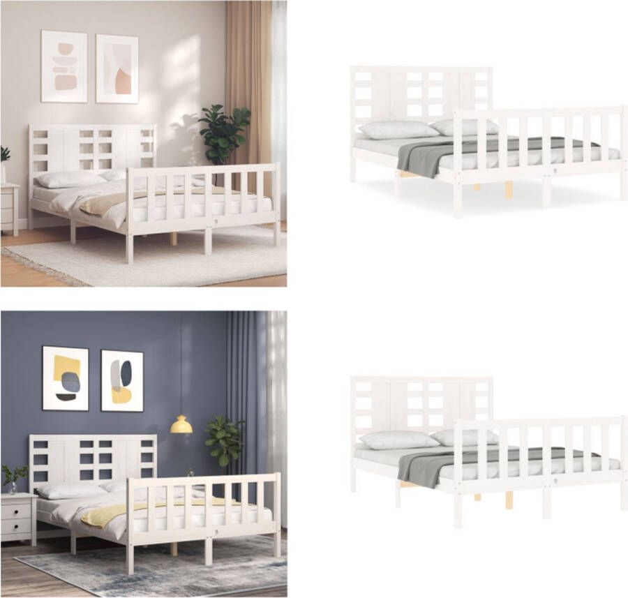 VidaXL Bedframe zonder matras massief grenenhout wit 140x190 cm Bedframe Bedframes Bed Tweepersoonsbed - Foto 8