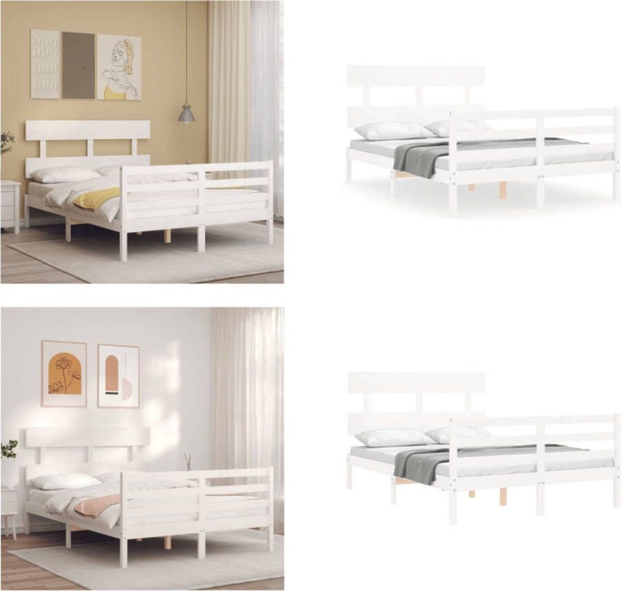 VidaXL Bedframe zonder matras massief grenenhout wit 140x190 cm Bedframe Bedframes Bed Tweepersoonsbed - Foto 10