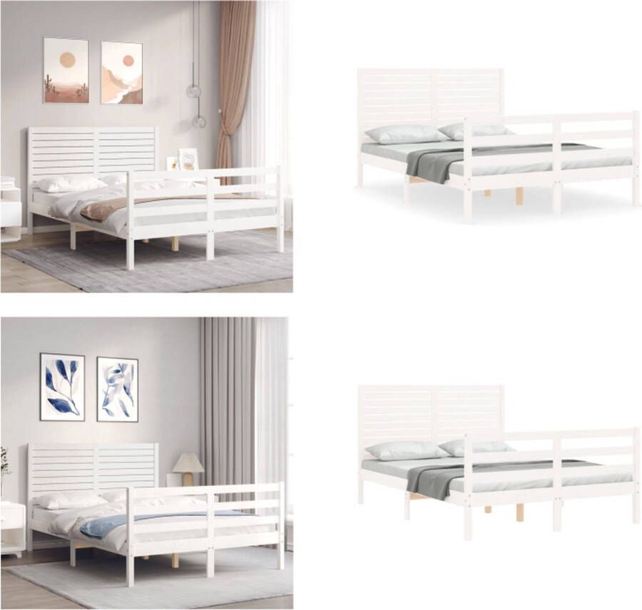 VidaXL Bedframe met hoofdbord massief hout wit 140x190 cm Bedframe Bedframes Bed Tweepersoonsbed