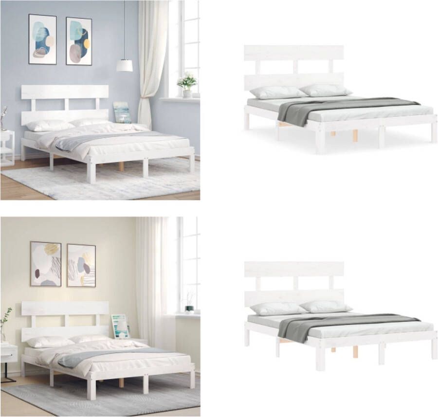VidaXL Bedframe zonder matras massief grenenhout wit 140x190 cm Bedframe Bedframes Bed Tweepersoonsbed - Foto 9