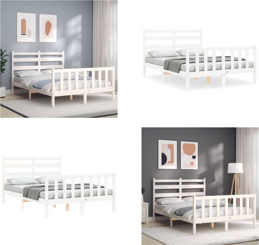 VidaXL Bedframe zonder matras massief grenenhout wit 140x190 cm Bedframe Bedframes Bed Tweepersoonsbed