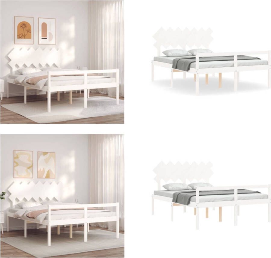 VidaXL Seniorenbed met hoofdbord massief hout wit 140x200 cm Seniorenbed Seniorenbedden Senioren Bed Bedframe - Foto 2