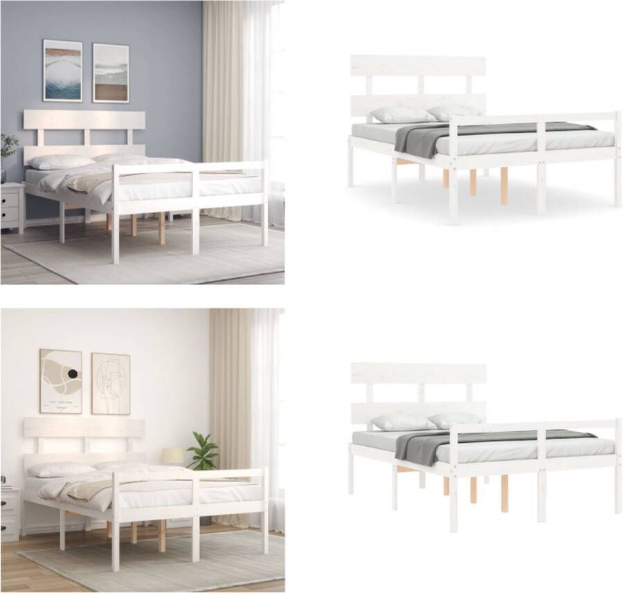 VidaXL Seniorenbed met hoofdbord massief hout wit 140x200 cm Seniorenbed Seniorenbedden Senioren Bed Bedframe