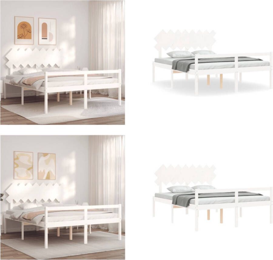 VidaXL Seniorenbed met hoofdbord massief hout wit 160x200 cm Seniorenbed Seniorenbedden Senioren Bed Bedframe - Foto 3