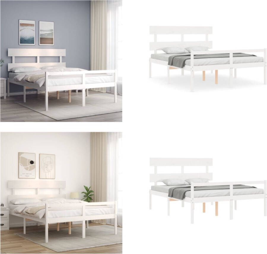 VidaXL Seniorenbed met hoofdbord massief hout wit 160x200 cm Seniorenbed Seniorenbedden Senioren Bed Bedframe - Foto 2