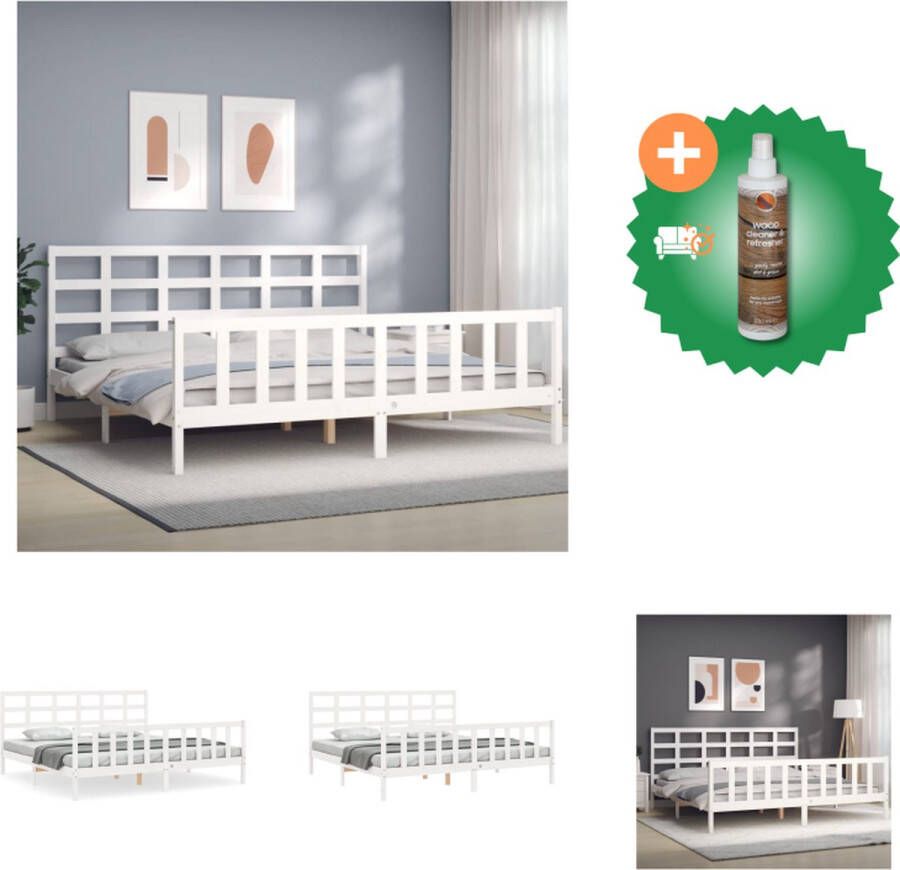 VidaXL Bedframe met hoofdbord massief hout wit 180x200 cm Bed Inclusief Houtreiniger en verfrisser