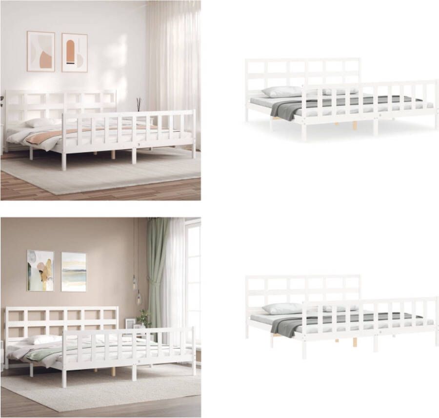 VidaXL Bedframe met hoofdbord massief hout wit 200x200 cm Bedframe Bedframes Bed Tweepersoonsbed