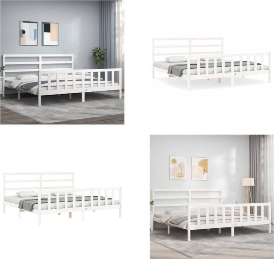 vidaXL Bedframe met hoofdbord massief hout wit 200x200 cm Bedframe Bedframes Bed Tweepersoonsbed