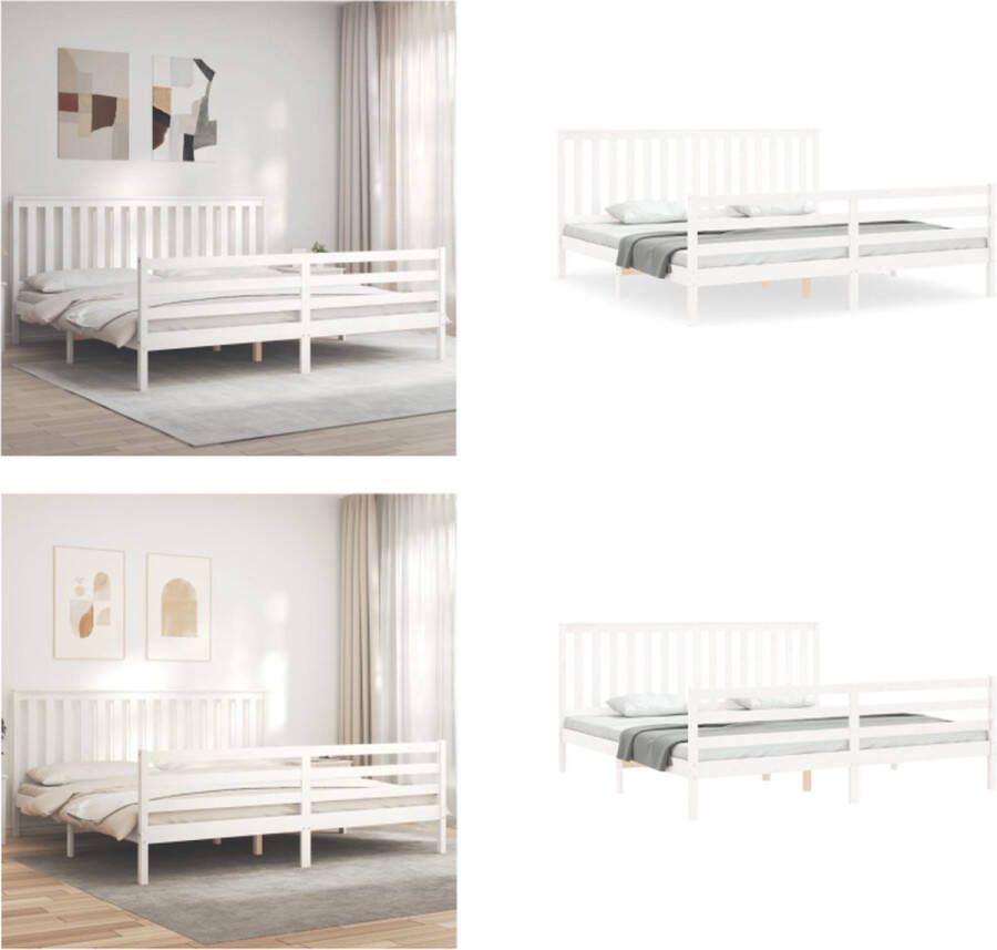 VidaXL Bedframe met hoofdbord massief hout wit 200x200 cm Bedframe Bedframes Bed Tweepersoonsbed