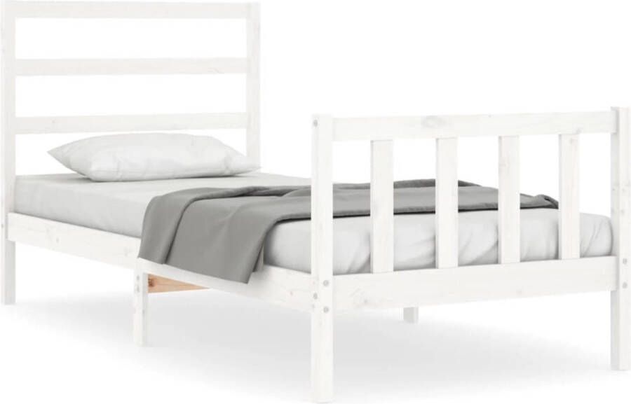 VidaXL -Bedframe-met-hoofdbord-massief-hout-wit-2FT6-Small-Single