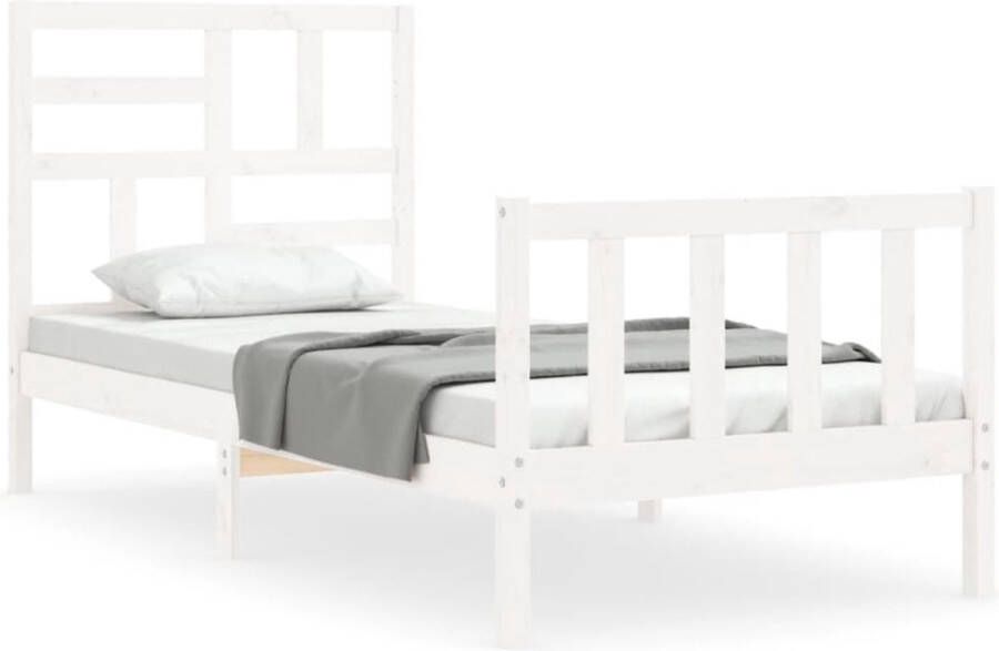 VidaXL -Bedframe-met-hoofdbord-massief-hout-wit-2FT6-Small-Single - Foto 3