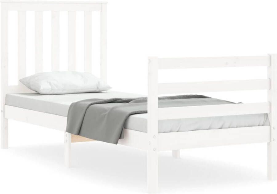 VidaXL -Bedframe-met-hoofdbord-massief-hout-wit-2FT6-Small-Single - Foto 3