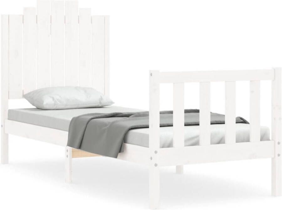 VidaXL -Bedframe-met-hoofdbord-massief-hout-wit-2FT6-Small-Single - Foto 5