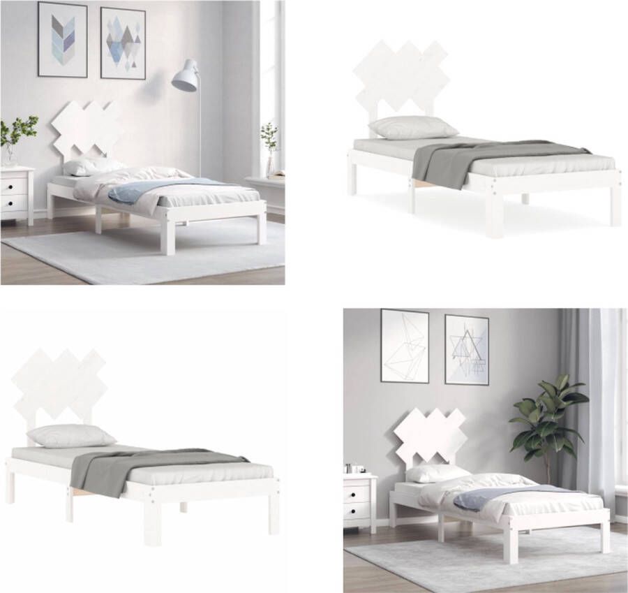 vidaXL Bedframe met hoofdbord massief hout wit 2FT6 Small Single Bedframe Bedframes Bed Eenpersoonsbed