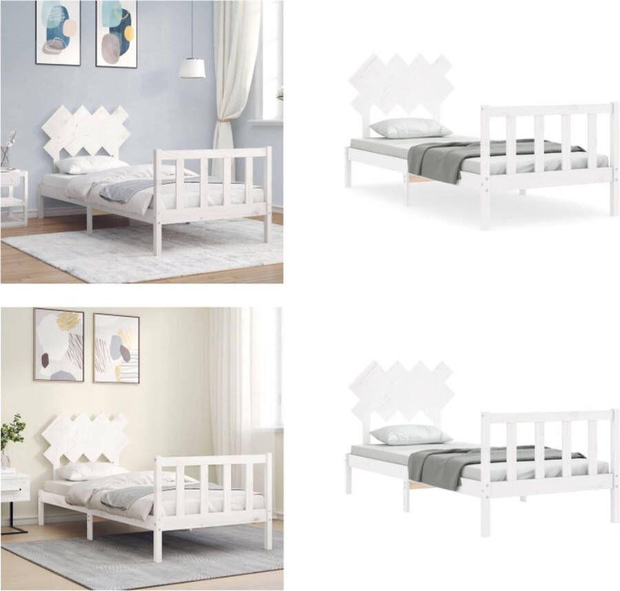 VidaXL Bedframe met hoofdbord massief hout wit 3FT Single Bedframe Bedframes Bed Eenpersoonsbed