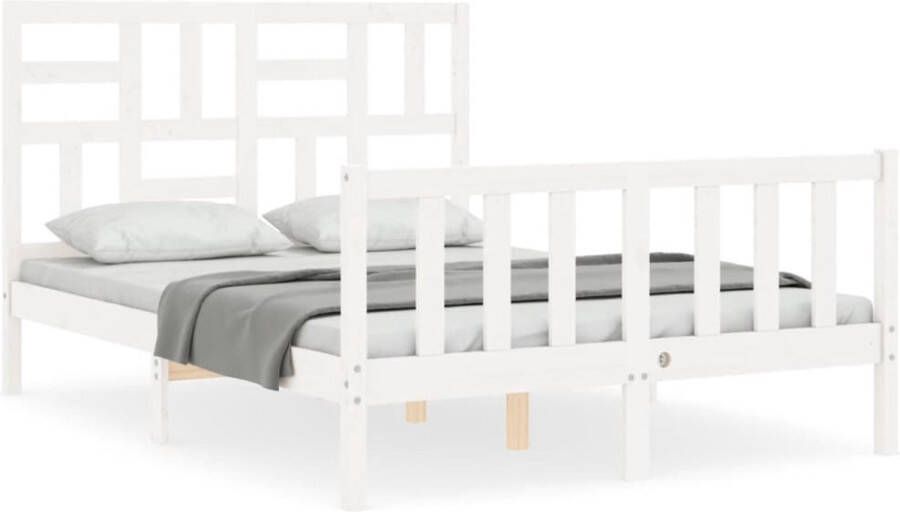 VidaXL -Bedframe-met-hoofdbord-massief-hout-wit-4FT6-Double - Foto 3