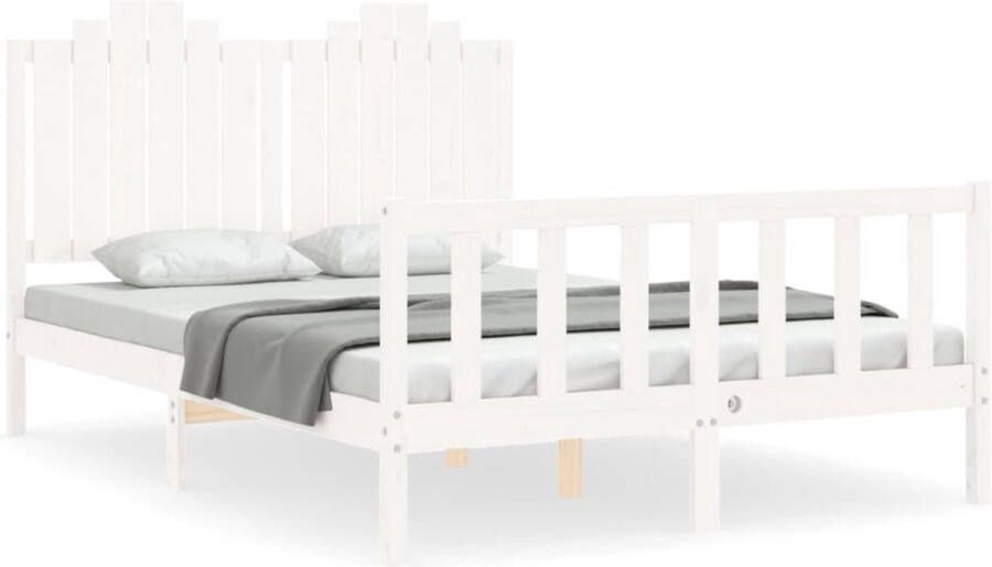 VidaXL -Bedframe-met-hoofdbord-massief-hout-wit-4FT6-Double - Foto 4