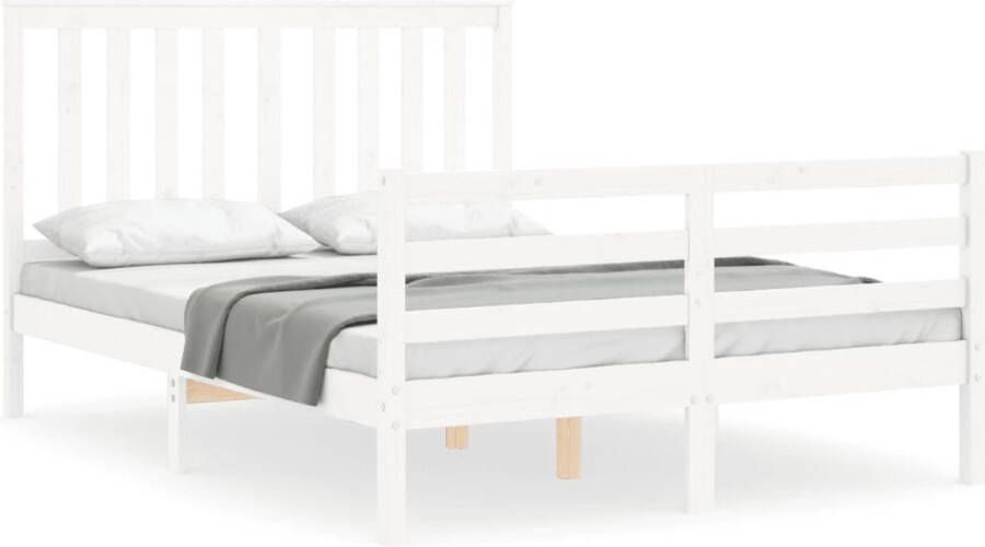 VidaXL -Bedframe-met-hoofdbord-massief-hout-wit-4FT6-Double - Foto 2