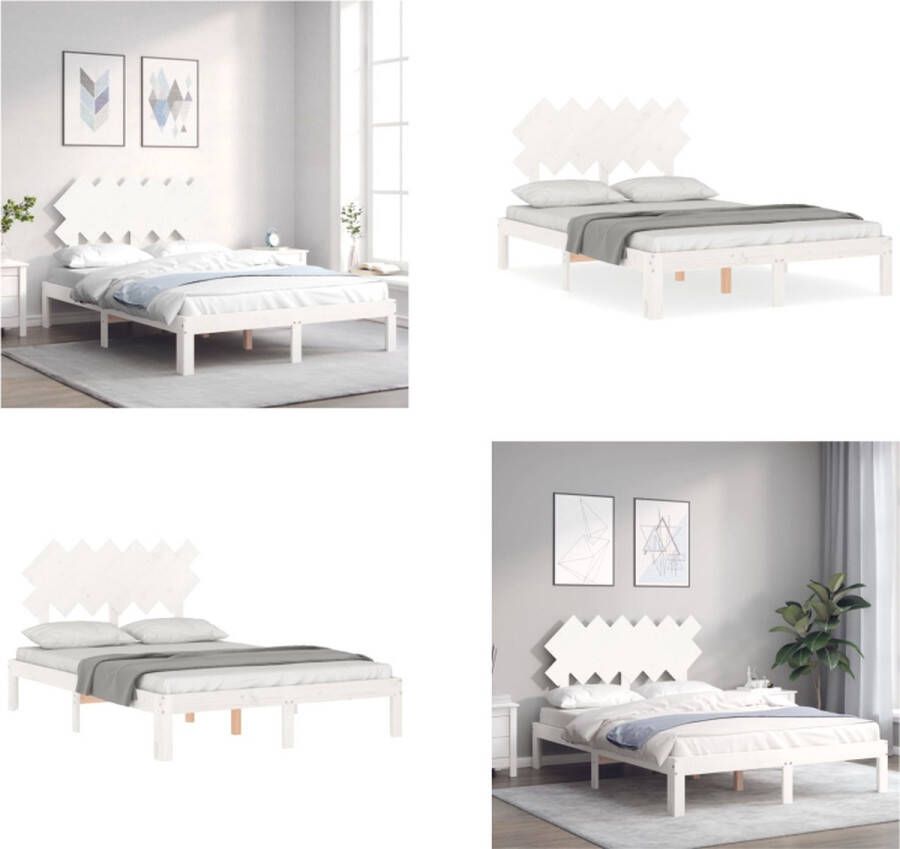 VidaXL Seniorenbed met hoofdbord massief hout wit Seniorenbed Seniorenbedden Senioren Bed Bedframe - Foto 9