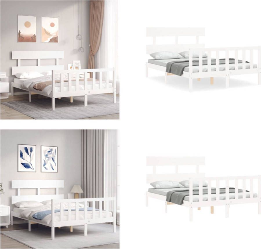 VidaXL Seniorenbed met hoofdbord massief hout wit Seniorenbed Seniorenbedden Senioren Bed Bedframe - Foto 7
