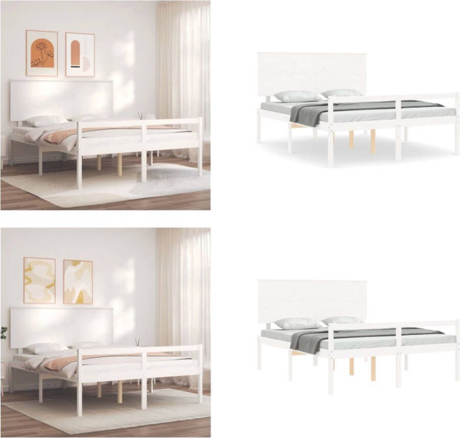 VidaXL Seniorenbed met hoofdbord massief hout wit Seniorenbed Seniorenbedden Senioren Bed Bedframe