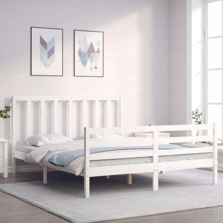 VidaXL -Bedframe-met-hoofdbord-massief-hout-wit-5-FT-King-Size - Foto 3