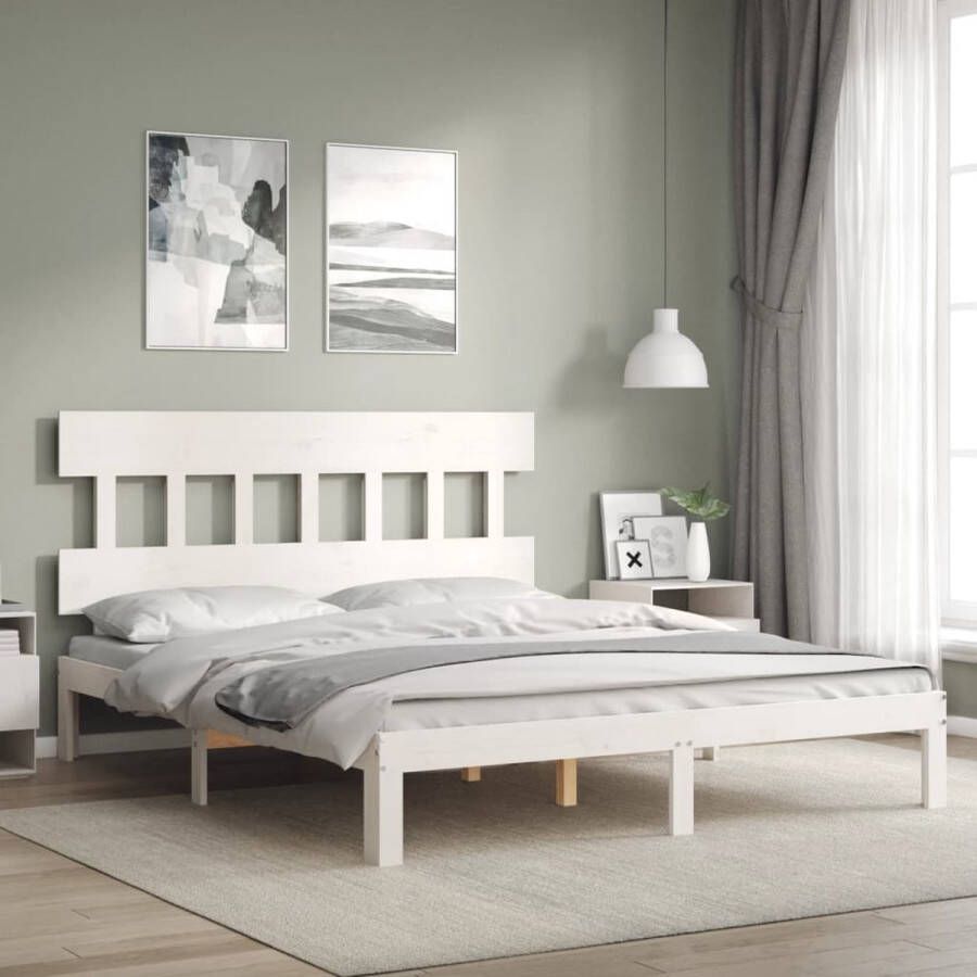 VidaXL -Bedframe-met-hoofdbord-massief-hout-wit-5-FT-King-Size - Foto 4