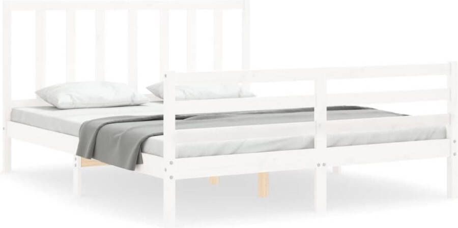 VidaXL -Bedframe-met-hoofdbord-massief-hout-wit-5-FT-King-Size - Foto 2