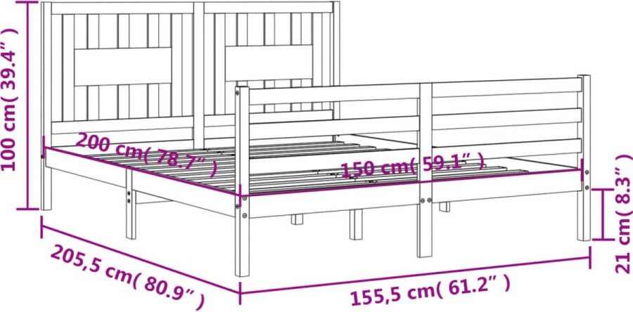 VidaXL -Bedframe-met-hoofdbord-massief-hout-wit-5-FT-King-Size - Foto 3