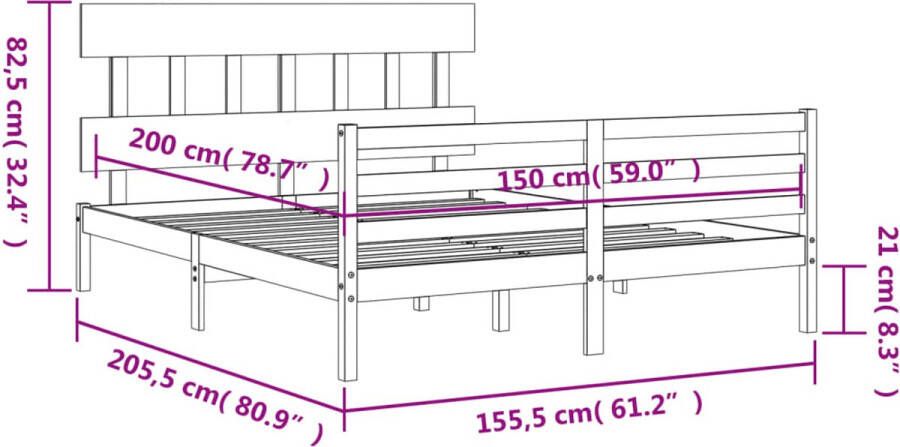VidaXL -Bedframe-met-hoofdbord-massief-hout-wit-5-FT-King-Size - Foto 3