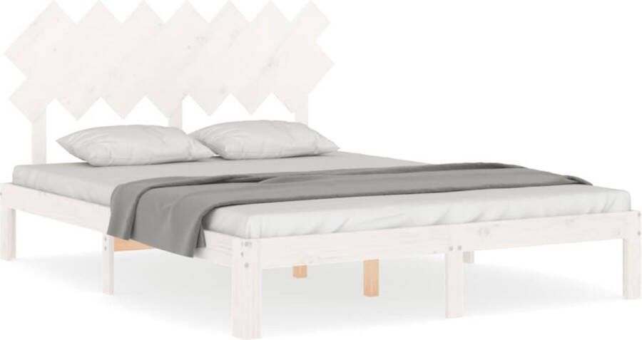 VidaXL -Bedframe-met-hoofdbord-massief-hout-wit-5-FT-King-Size - Foto 2