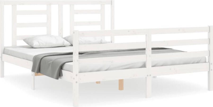 VidaXL -Bedframe-met-hoofdbord-massief-hout-wit-5-FT-King-Size - Foto 2