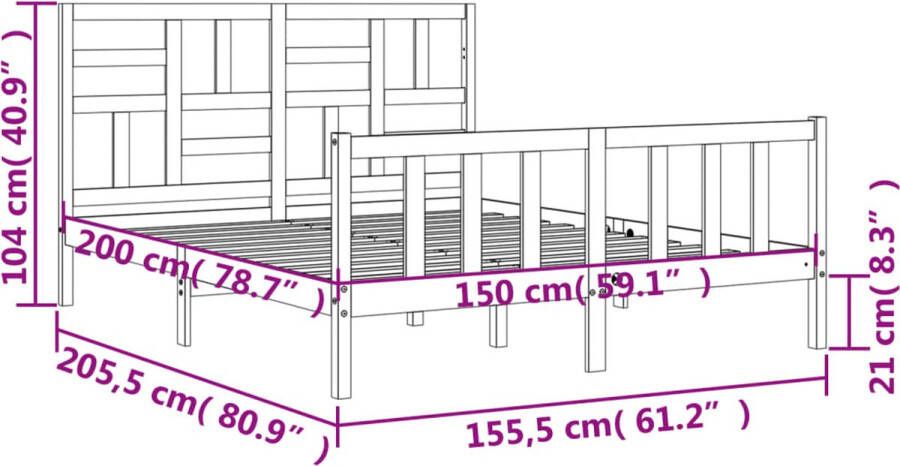 VidaXL -Bedframe-met-hoofdbord-massief-hout-wit-5-FT-King-Size - Foto 3