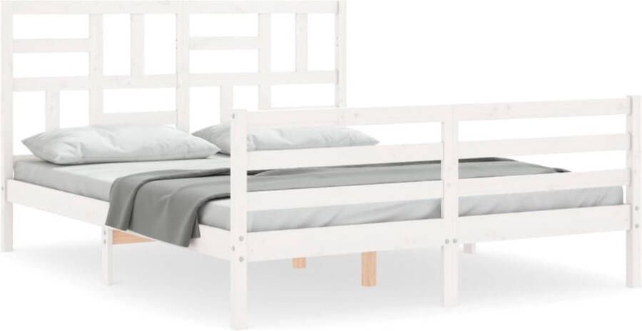 VidaXL -Bedframe-met-hoofdbord-massief-hout-wit-5-FT-King-Size - Foto 3